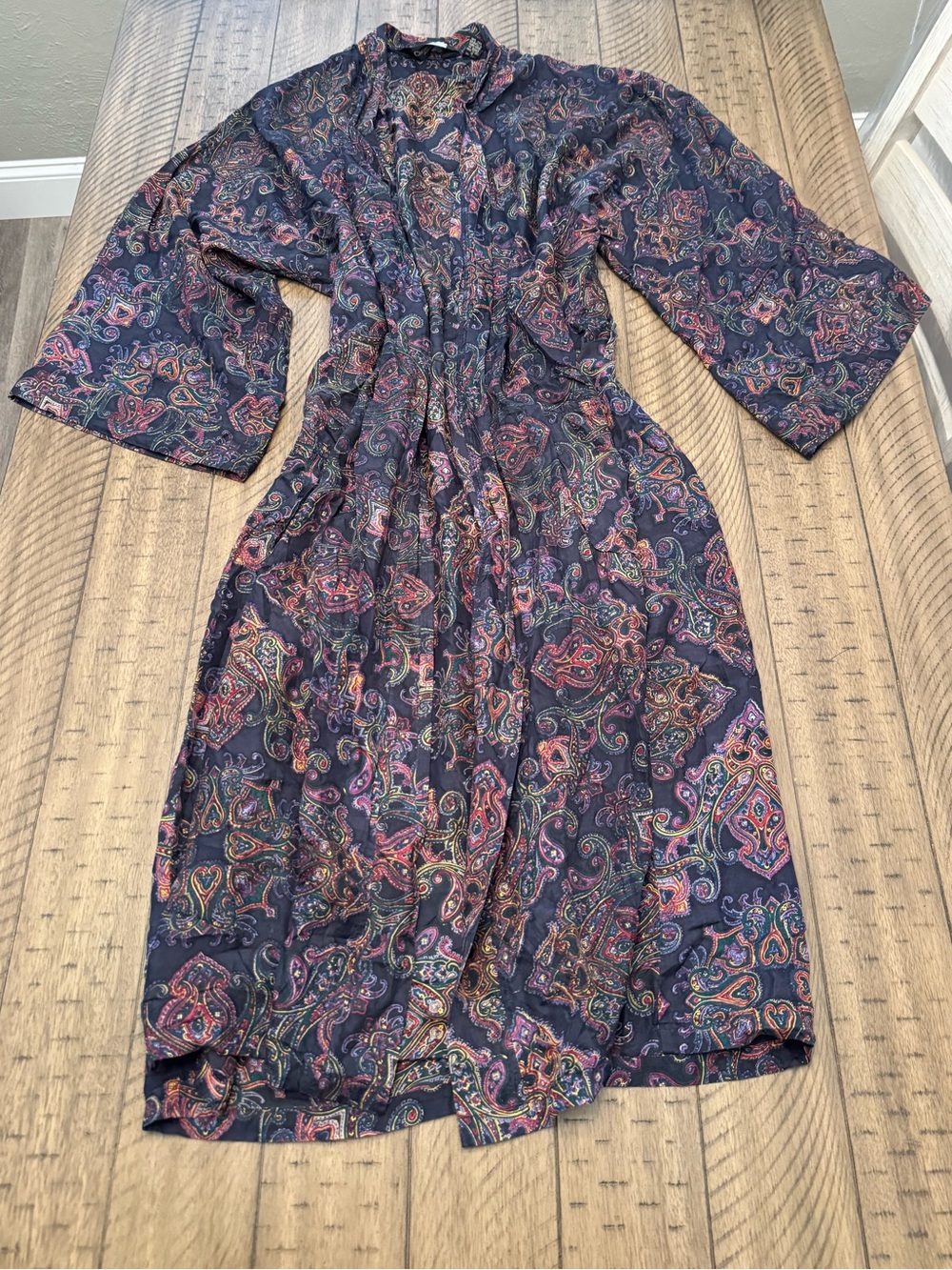 CHRISTIAN DIOR Silk Kimono Navy Blue Paisley 90s Long Robe